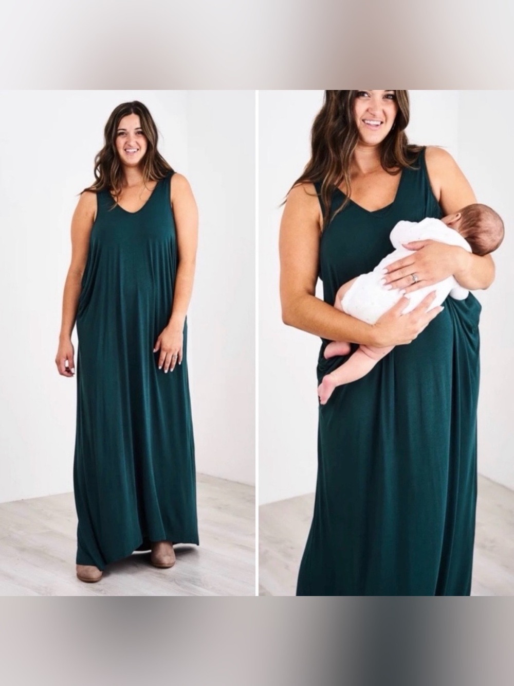 NWT Latched Mama Cocoon Nursing Maxi Dress Green Size Small Maternity Modest